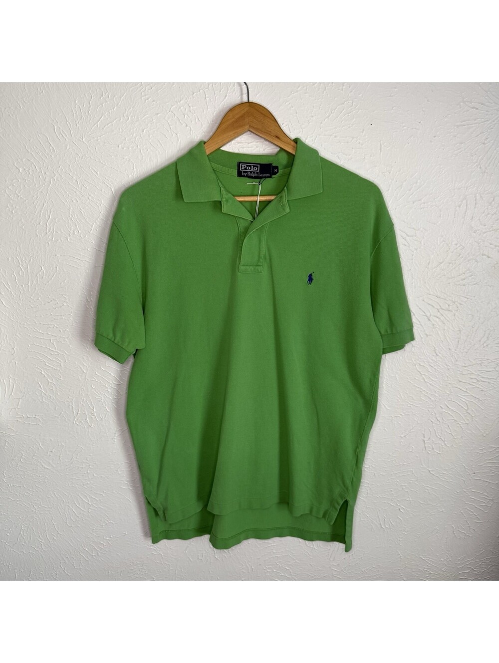 Vintage Polo Ralph Lauren Polo Shirt M Green Solid Short Sleeve Polo Pony Logo